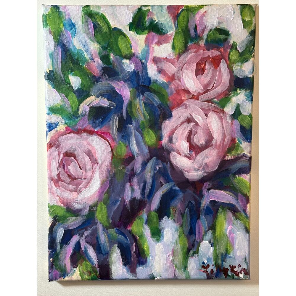 OOAK Original Acrylic Painting Summer Roses I 12 X 16 unframed signed